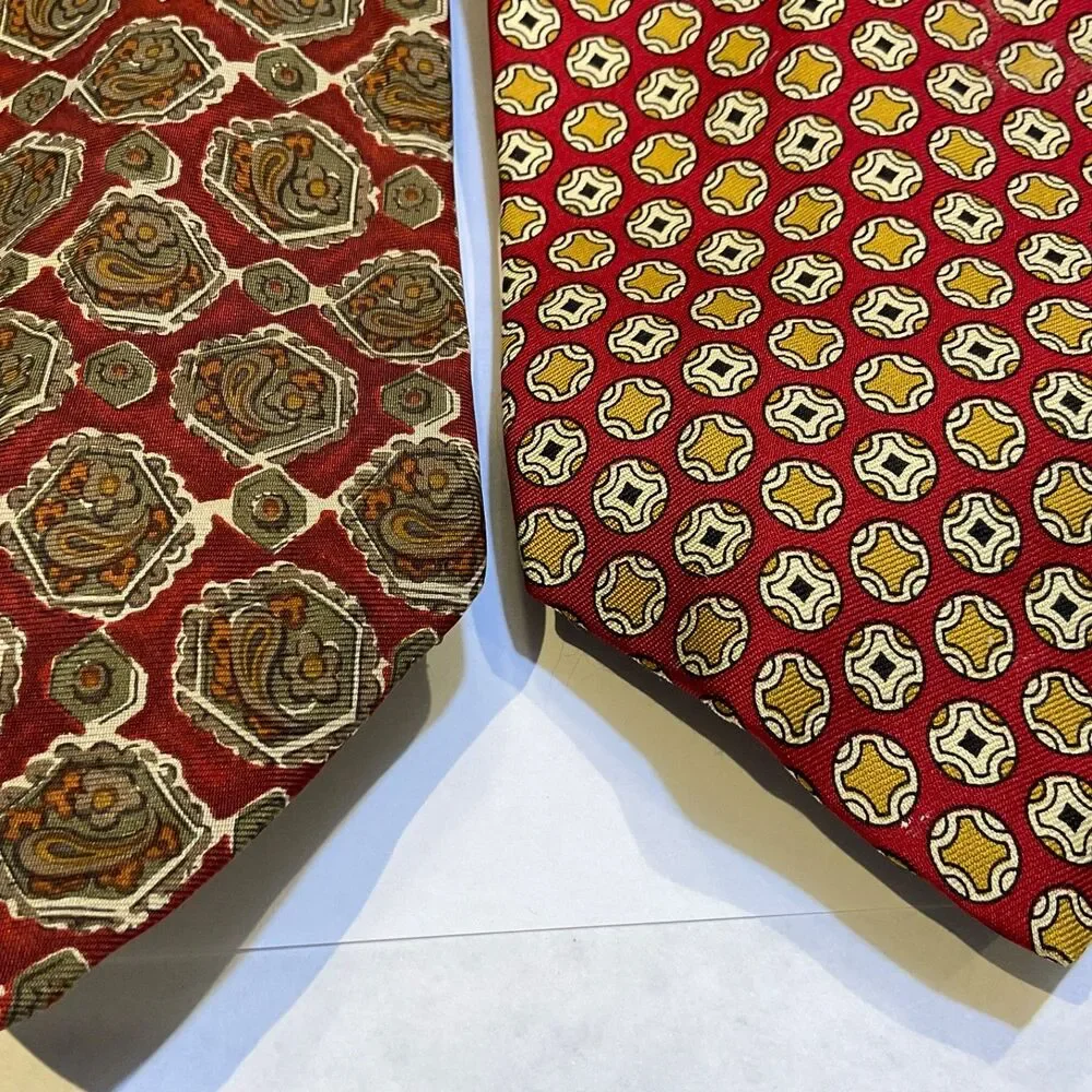 VTG. J. Crew Foulard silk Tie Lot of 2 Geometric Made In USA/ Canada